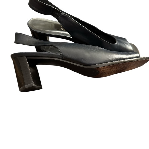 Stuart Weitzman Navy Blue Peep-Toe Wedges - Picture 2 of 5